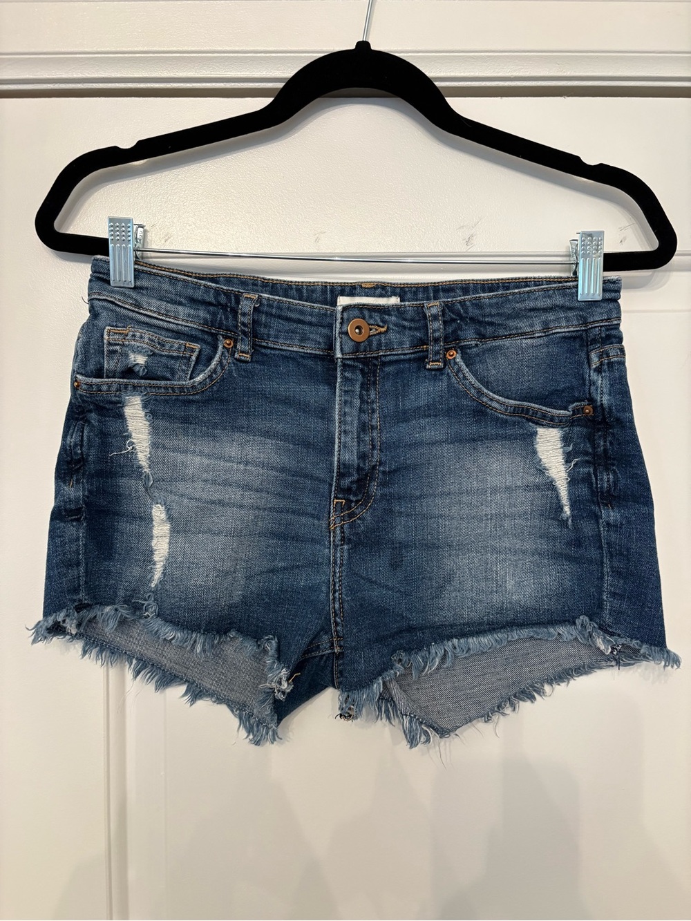 H&M Dark Blue Distressed Denim Cutoff Shorts